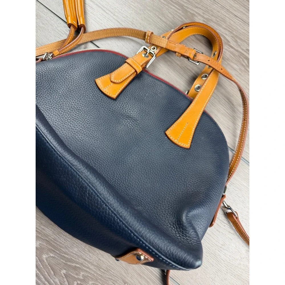 Dooney & Bourke Womens Pebble Grain Zip Zip Satchel Navy Blue Medium